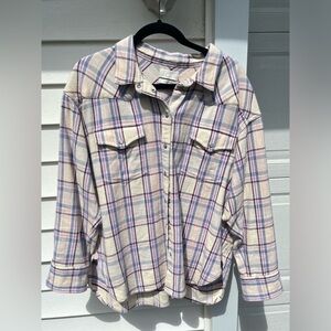 pink j crew thick flannel shirt
